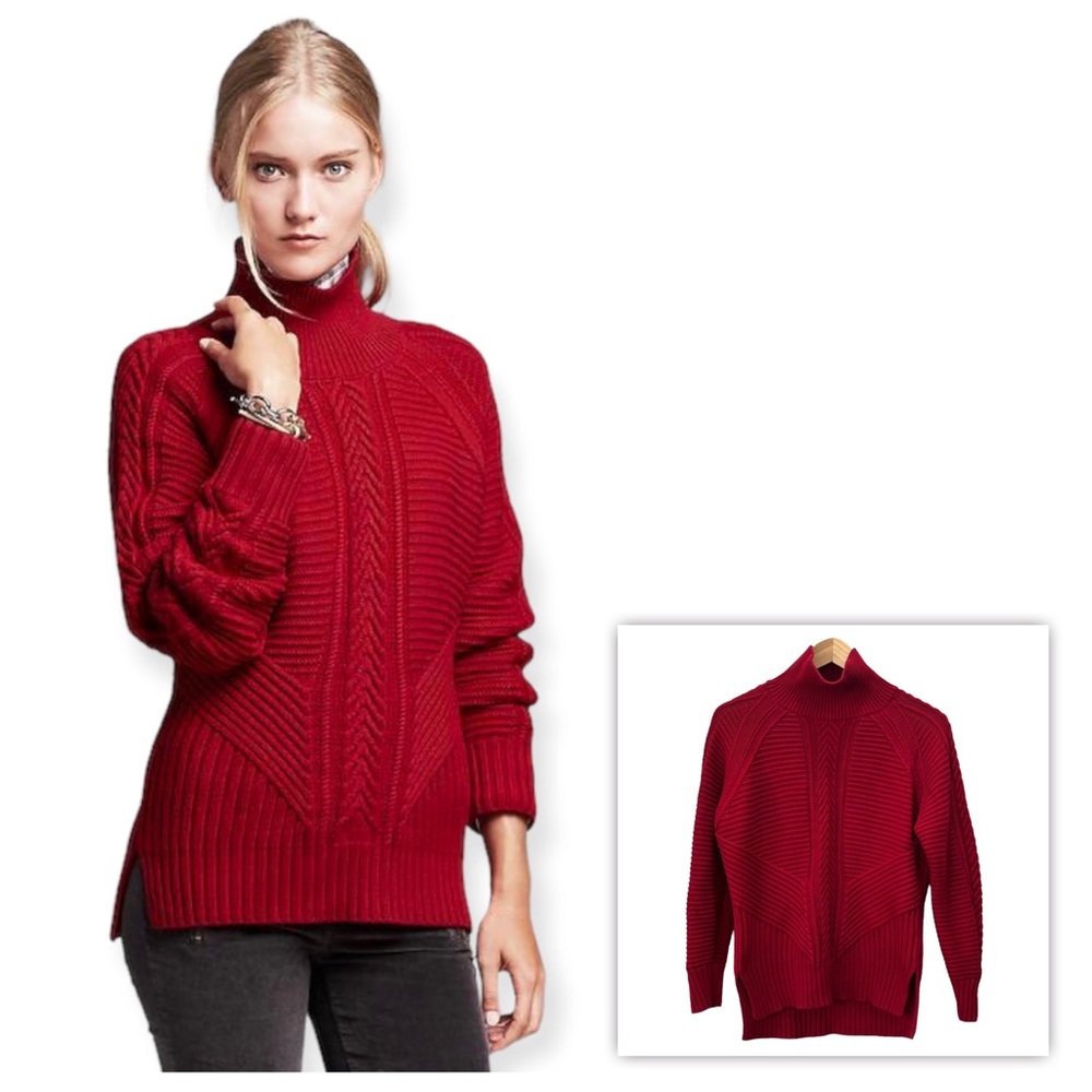 Banana Republic Red Cable Knit Mock Neck Sweater